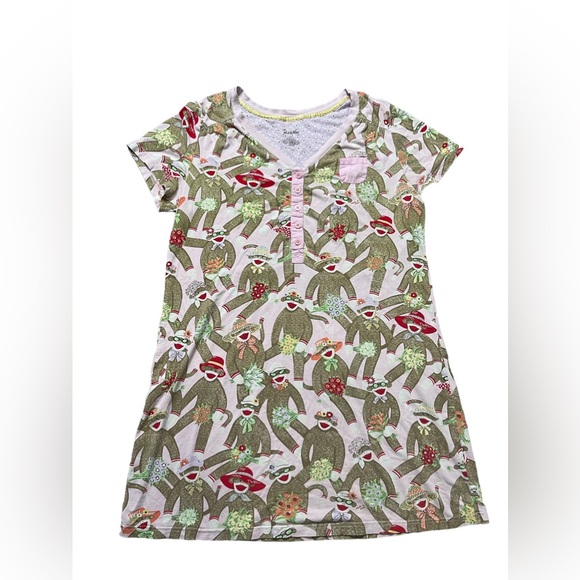 Nick & Nora Sock Monkey Sleep Dress Pajamas Size XL - Picture 1 of 5